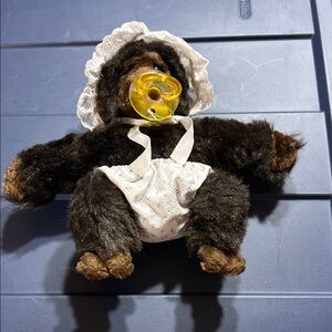 Vintage 1983 Baby Gorilla Adorable Plush with Bonnet and Pacifier